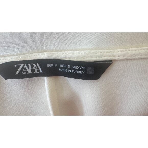 2/$30 Zara Small Cream Long Sleeve Drape Flowy Front Midi Dress Polyester - Picture 4 of 16